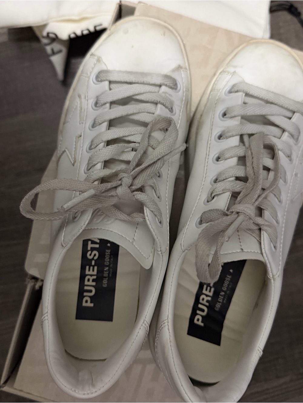 Golden Goose White Leather Men's Sneakers with Light Gray Laces